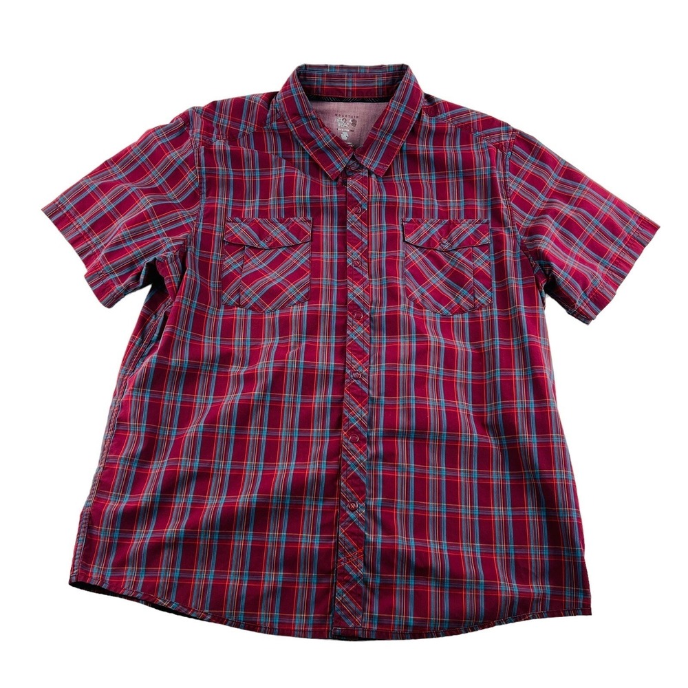 Mountain Hardwear Maroon w/ Blue & Yellow Check Short Sleeve Snap Up Size Large - Picture 2 of 6